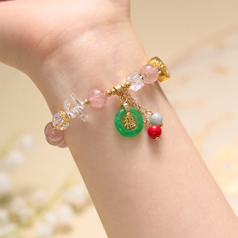 Strawberry Quartz Jade Fu Character Charm Healing Bracelet - Image 8