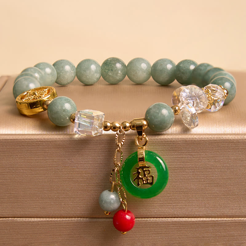 Strawberry Quartz Jade Fu Character Charm Healing Bracelet - Image 12