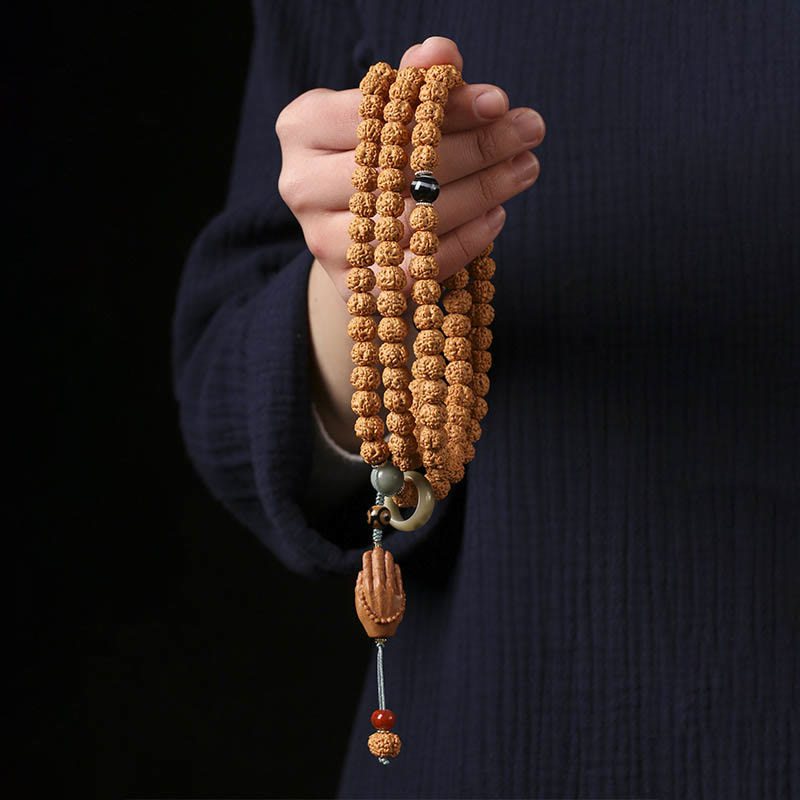 Bodhi Seed Three-eyed Dzi Bead Buddha Hand Charm Wealth Bracelet