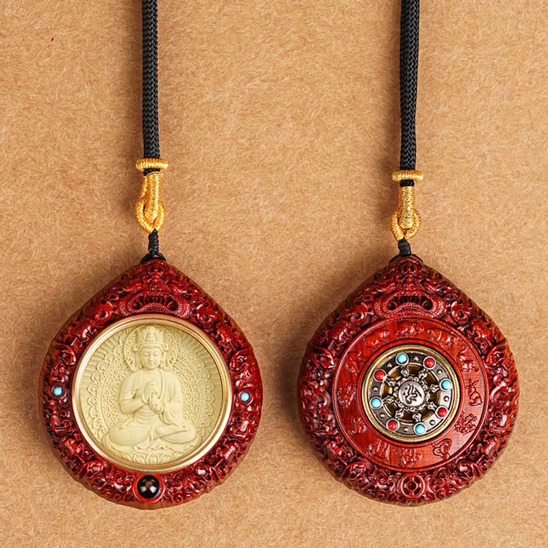 Chinese Zodiac Natal Buddha Small Leaf Red Sandalwood Ebony Longevity Necklace Pendant - Image 25