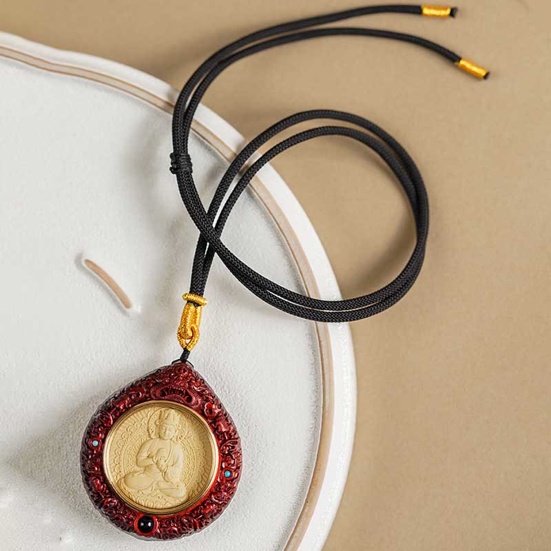 Chinese Zodiac Natal Buddha Small Leaf Red Sandalwood Ebony Longevity Necklace Pendant - Image 28