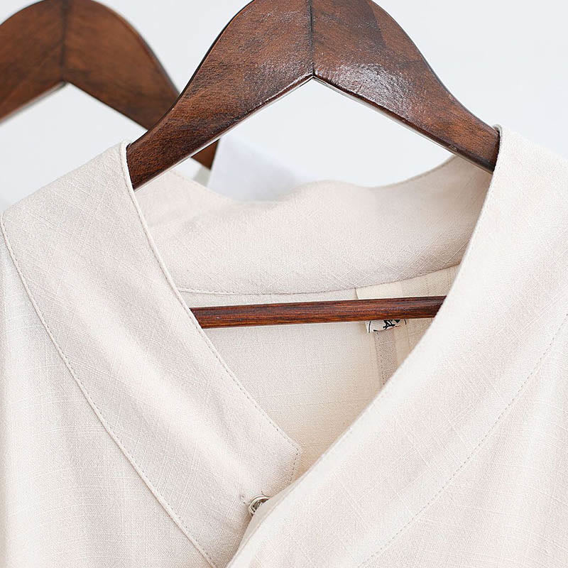 2Pcs V-Neck Men's Long Sleeve Shirt Top Pants Meditation Zen Tai Chi Cotton Linen Clothing Set - Image 17