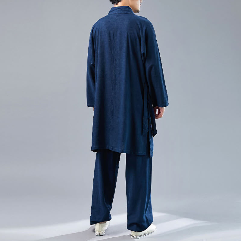 2Pcs V-Neck Men's Long Sleeve Shirt Top Pants Meditation Zen Tai Chi Cotton Linen Clothing Set - Image 34