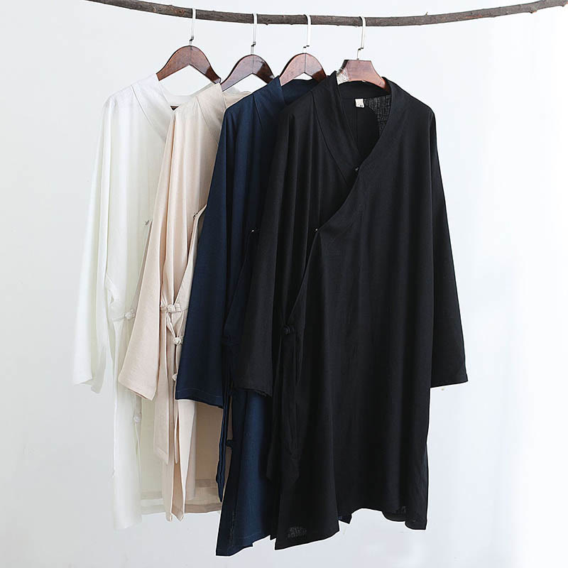 2Pcs V-Neck Men's Long Sleeve Shirt Top Pants Meditation Zen Tai Chi Cotton Linen Clothing Set - Image 44