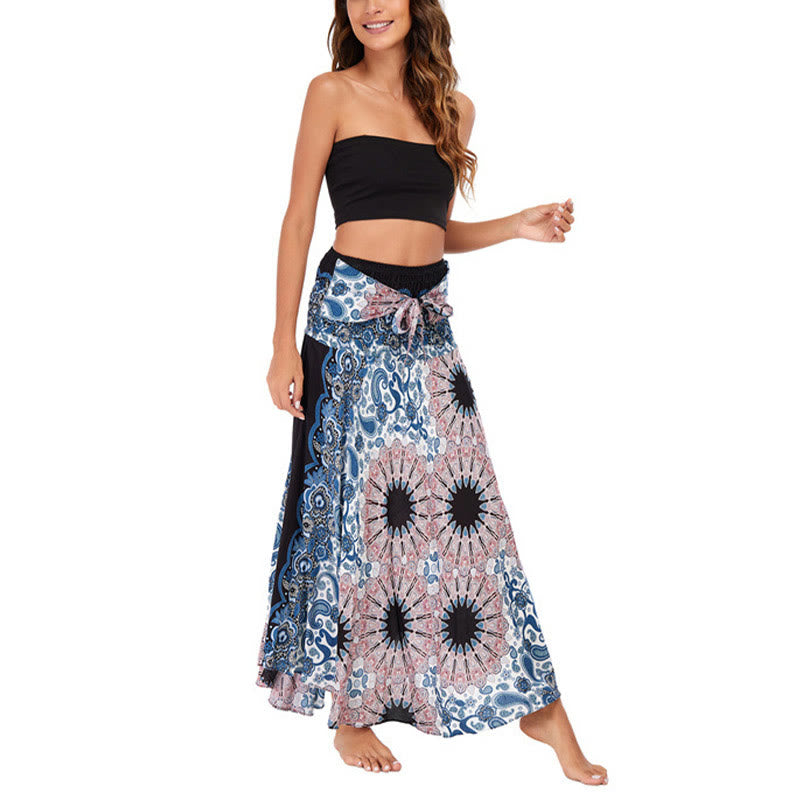 Two Style Wear Bohemian Mandala Flower Water Drop Lace-up Skirt Dress - Image 12