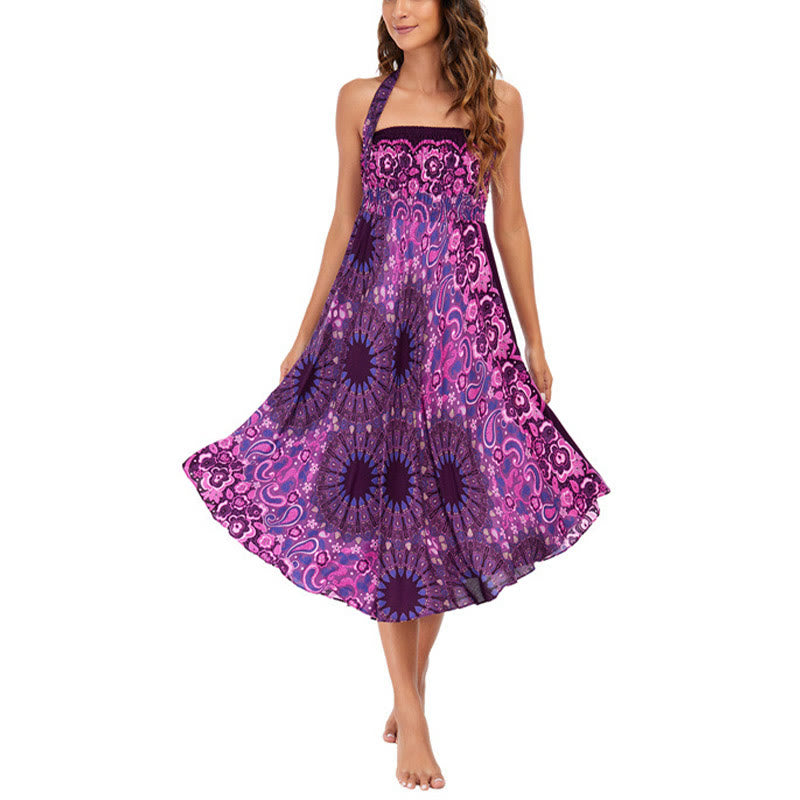 Two Style Wear Bohemian Mandala Flower Water Drop Lace-up Skirt Dress - Image 8