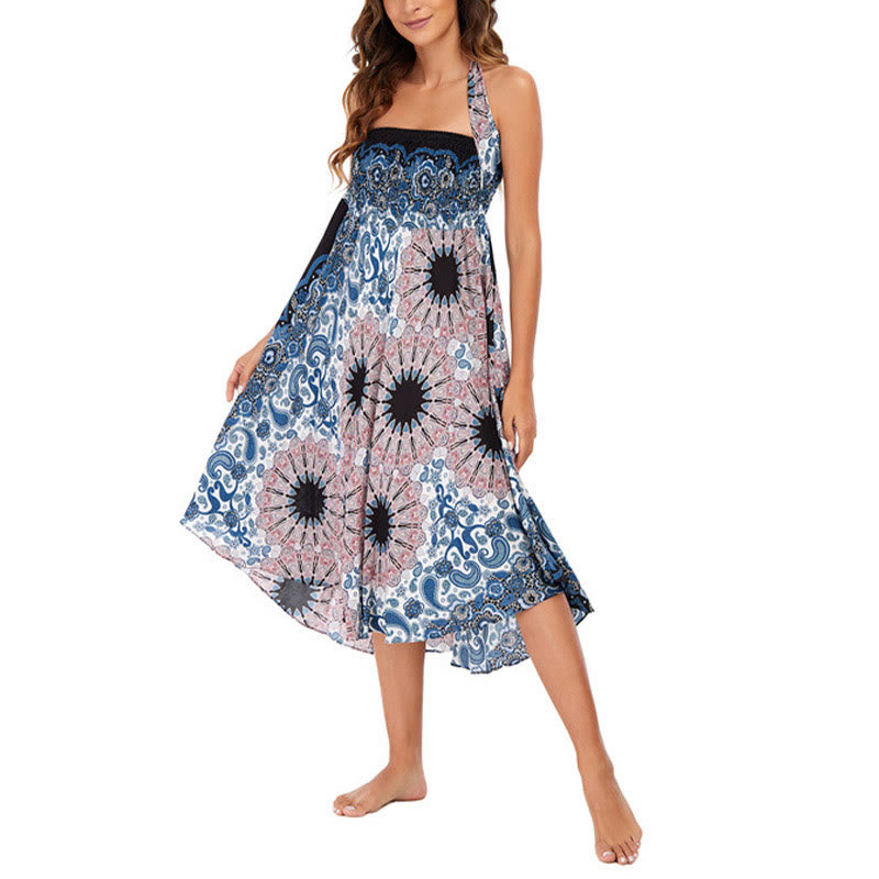 Two Style Wear Bohemian Mandala Flower Water Drop Lace-up Skirt Dress - Image 11