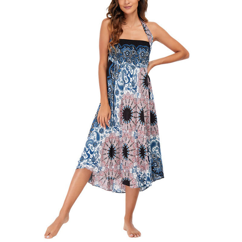 Two Style Wear Bohemian Mandala Flower Water Drop Lace-up Skirt Dress - Image 14