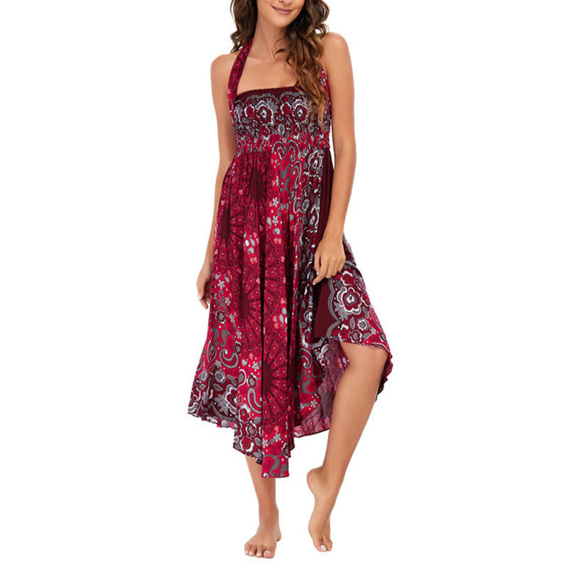 Two Style Wear Bohemian Mandala Flower Water Drop Lace-up Skirt Dress - Image 27