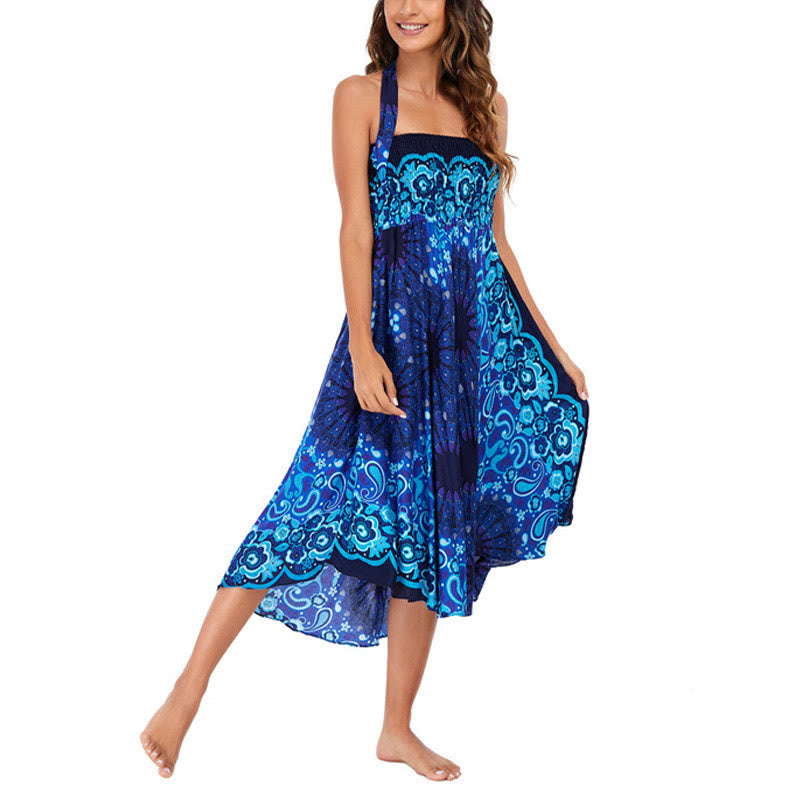 Two Style Wear Bohemian Mandala Flower Water Drop Lace-up Skirt Dress - Image 34