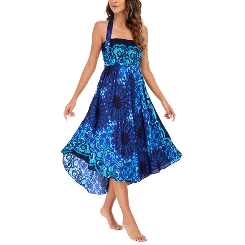 Two Style Wear Bohemian Mandala Flower Water Drop Lace-up Skirt Dress - Image 31