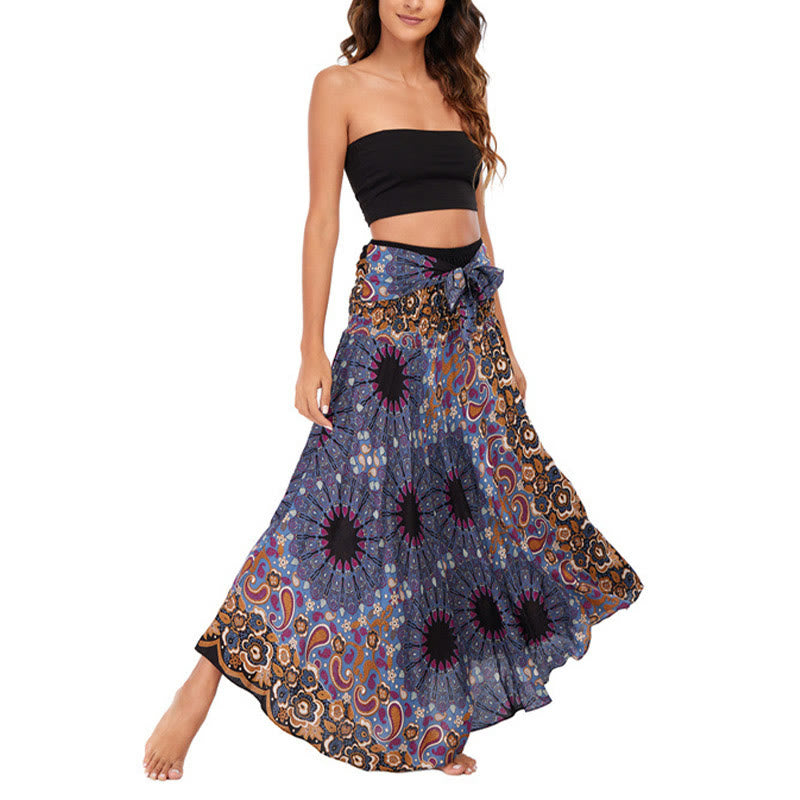 Two Style Wear Bohemian Mandala Flower Water Drop Lace-up Skirt Dress - Image 19