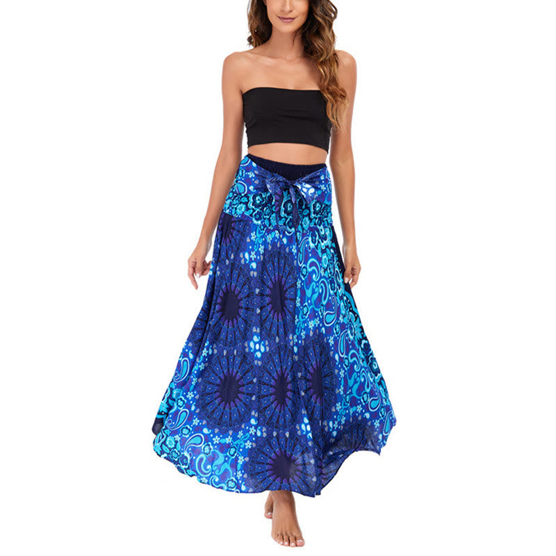 Two Style Wear Bohemian Mandala Flower Water Drop Lace-up Skirt Dress - Image 30