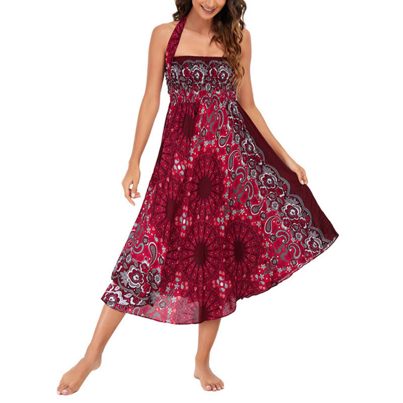 Two Style Wear Bohemian Mandala Flower Water Drop Lace-up Skirt Dress - Image 25