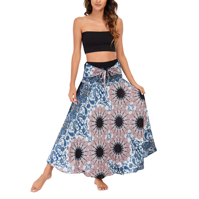 Two Style Wear Bohemian Mandala Flower Water Drop Lace-up Skirt Dress - Image 10