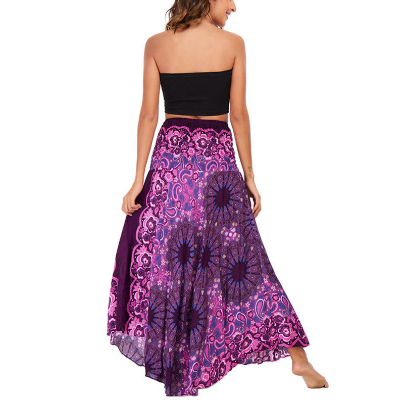 Two Style Wear Bohemian Mandala Flower Water Drop Lace-up Skirt Dress - Image 5