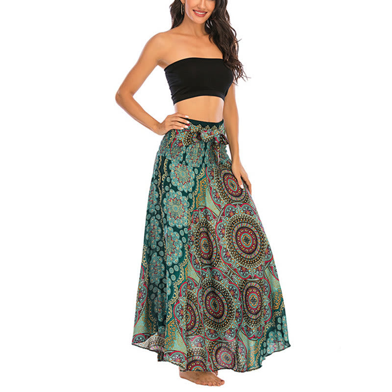 Two Style Wear Bohemian Mandala Flower Lace-up Skirt Dress - Image 5