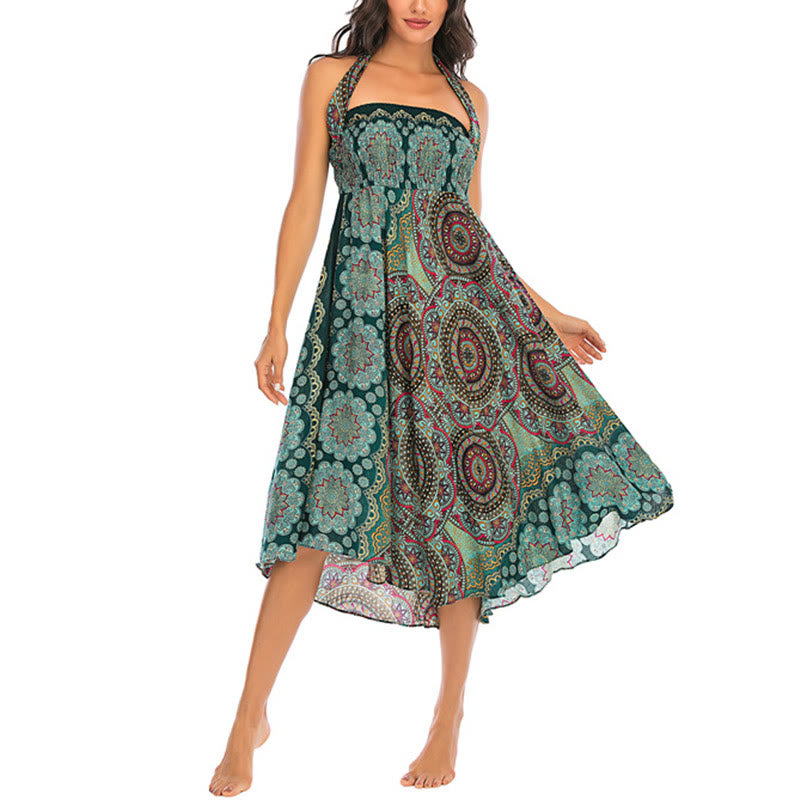 Two Style Wear Bohemian Mandala Flower Lace-up Skirt Dress - Image 4