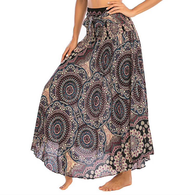 Two Style Wear Bohemian Mandala Flower Lace-up Skirt Dress - Image 11