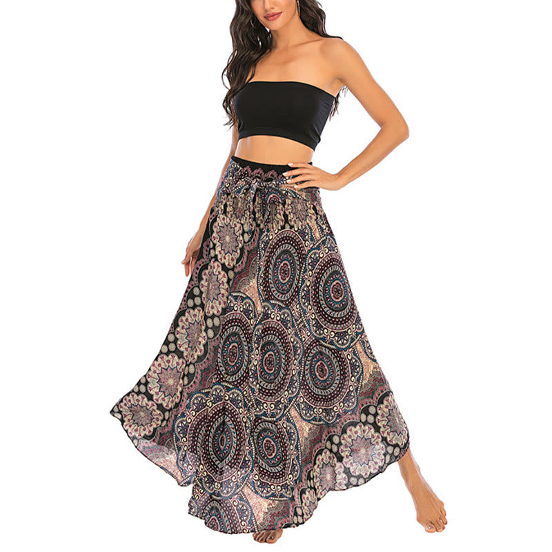 Two Style Wear Bohemian Mandala Flower Lace-up Skirt Dress - Image 12