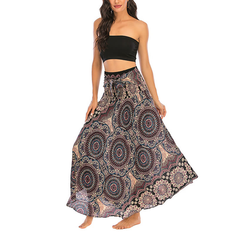 Two Style Wear Bohemian Mandala Flower Lace-up Skirt Dress - Image 14