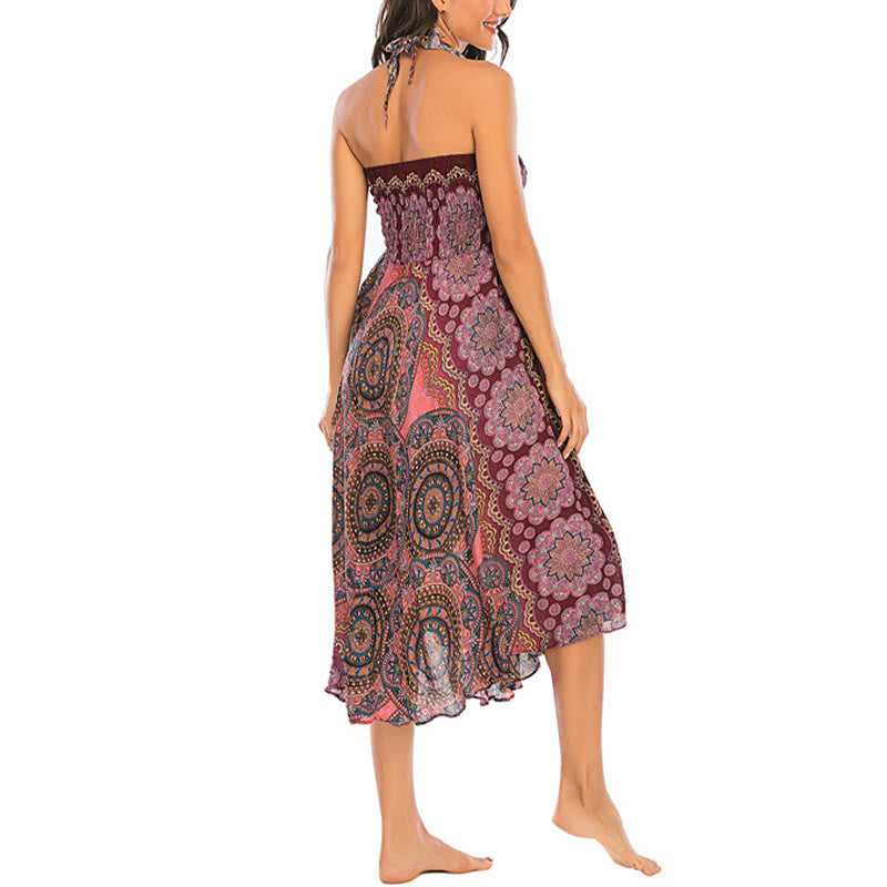 Two Style Wear Bohemian Mandala Flower Lace-up Skirt Dress - Image 28