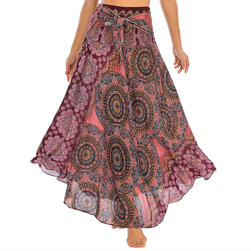 Two Style Wear Bohemian Mandala Flower Lace-up Skirt Dress - Image 21