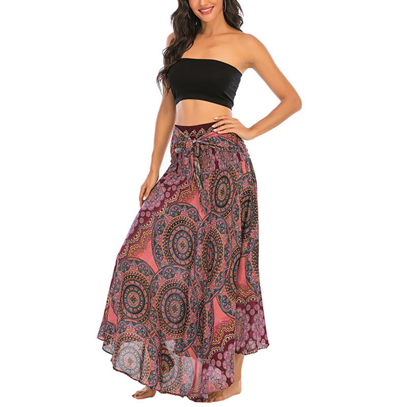 Two Style Wear Bohemian Mandala Flower Lace-up Skirt Dress - Image 22