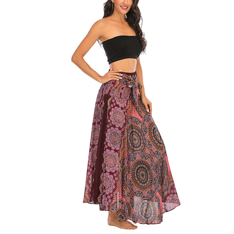 Two Style Wear Bohemian Mandala Flower Lace-up Skirt Dress - Image 26