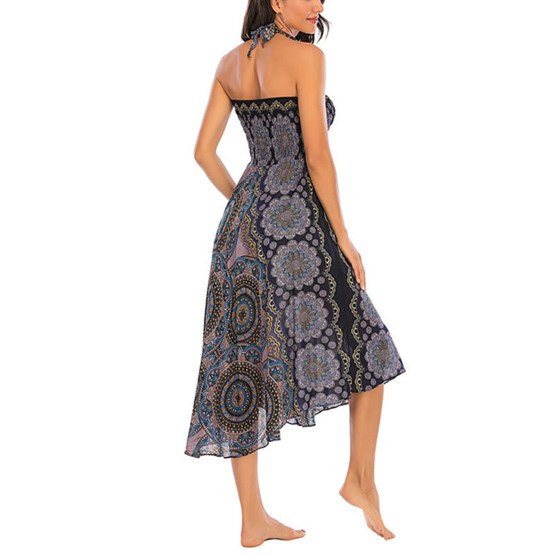 Two Style Wear Bohemian Mandala Flower Lace-up Skirt Dress - Image 36