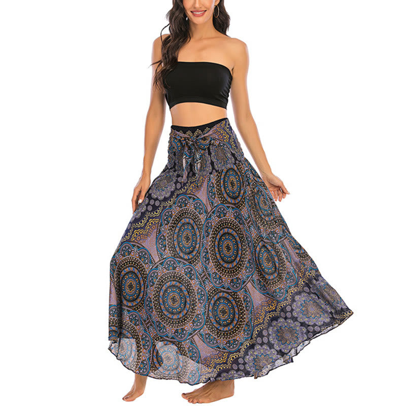 Two Style Wear Bohemian Mandala Flower Lace-up Skirt Dress - Image 34