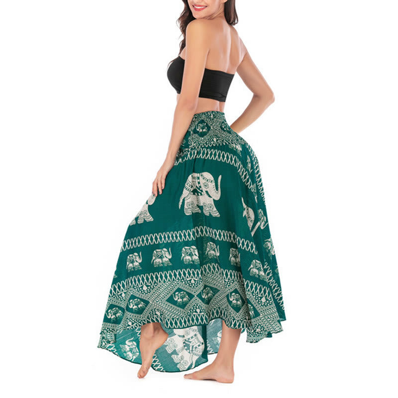 Two Style Wear Bohemian Summer Elephant Lines Lace-up Skirt Dress - Image 7