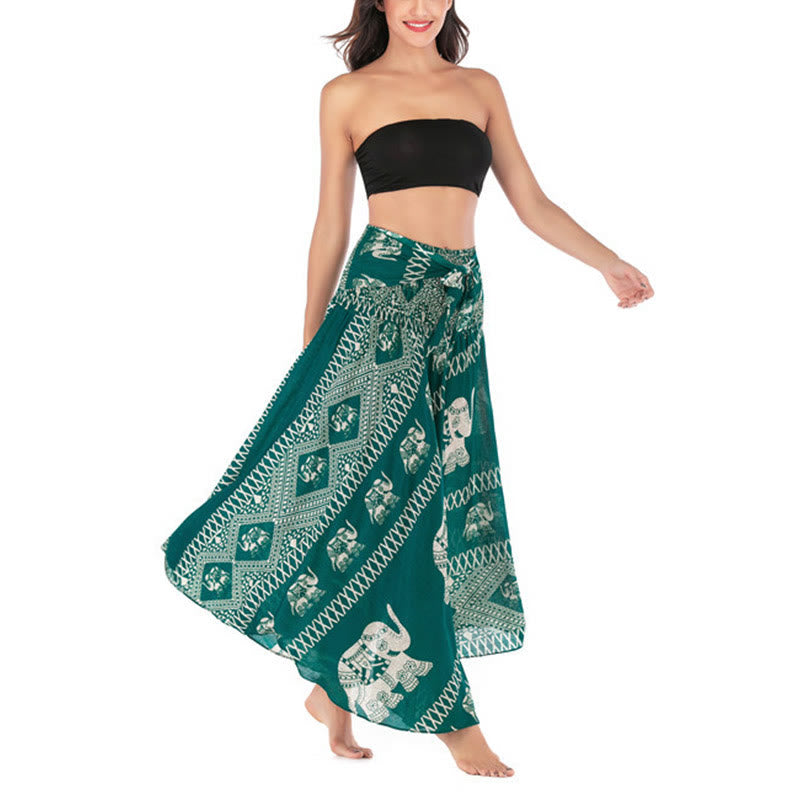 Two Style Wear Bohemian Summer Elephant Lines Lace-up Skirt Dress - Image 5