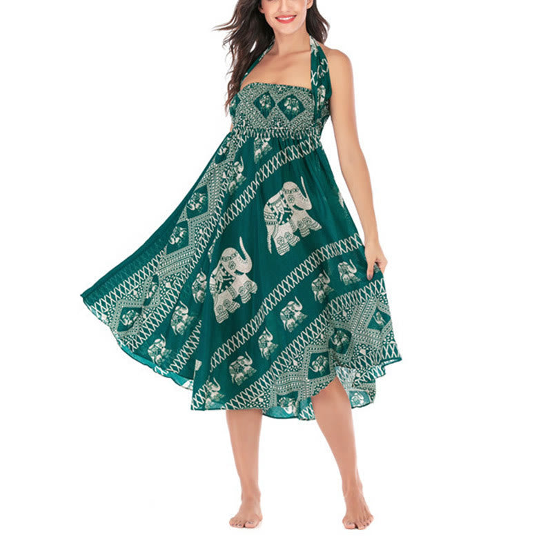 Two Style Wear Bohemian Summer Elephant Lines Lace-up Skirt Dress - Image 10