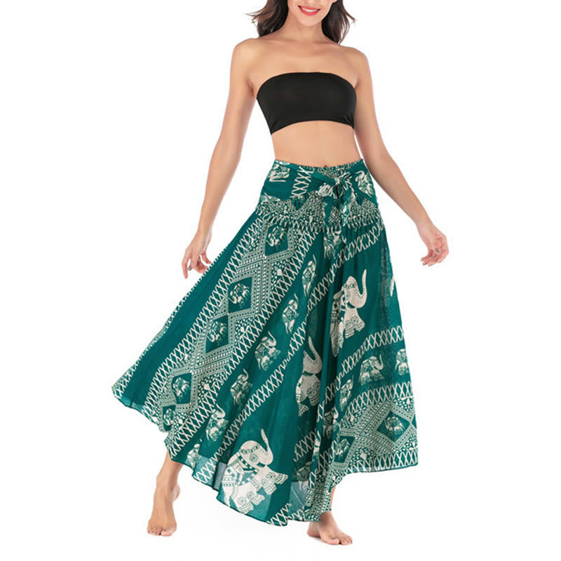 Two Style Wear Bohemian Summer Elephant Lines Lace-up Skirt Dress - Image 8