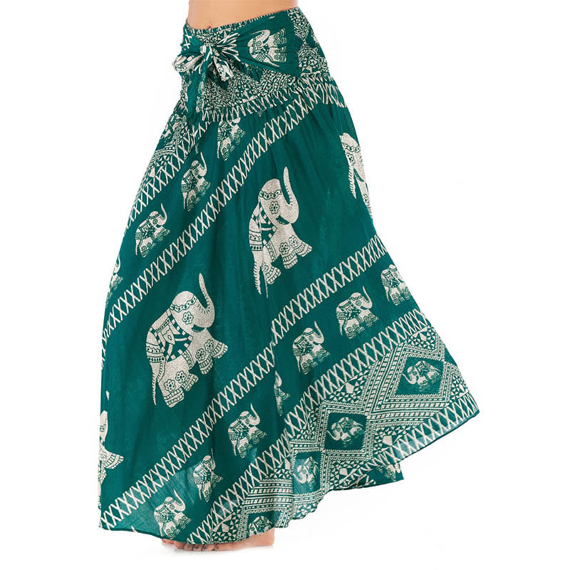 Two Style Wear Bohemian Summer Elephant Lines Lace-up Skirt Dress