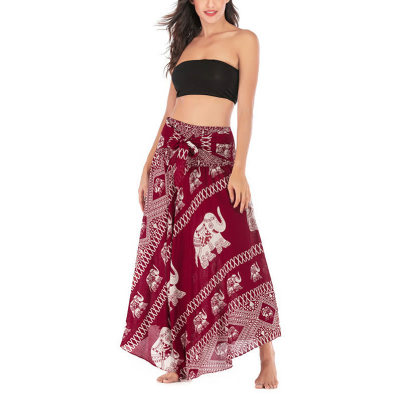 Two Style Wear Bohemian Summer Elephant Lines Lace-up Skirt Dress - Image 14