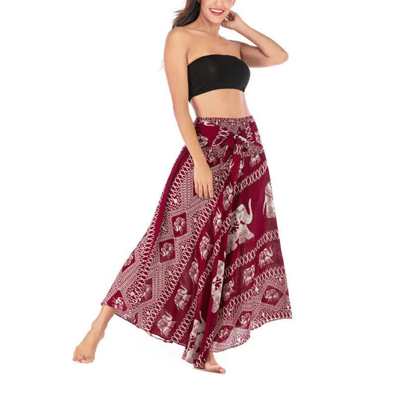 Two Style Wear Bohemian Summer Elephant Lines Lace-up Skirt Dress - Image 18