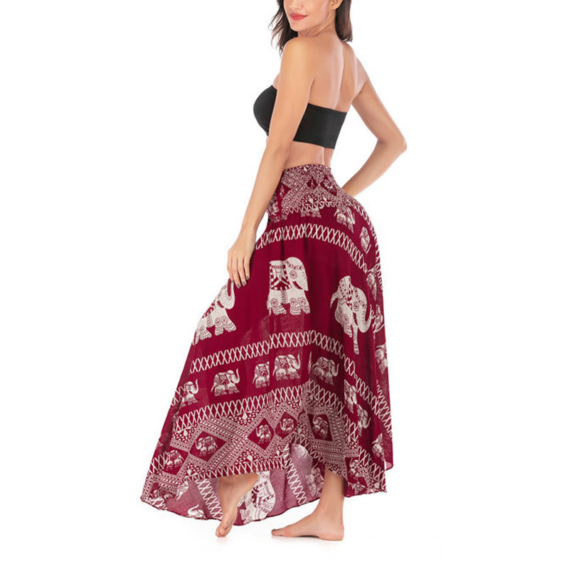 Two Style Wear Bohemian Summer Elephant Lines Lace-up Skirt Dress - Image 17