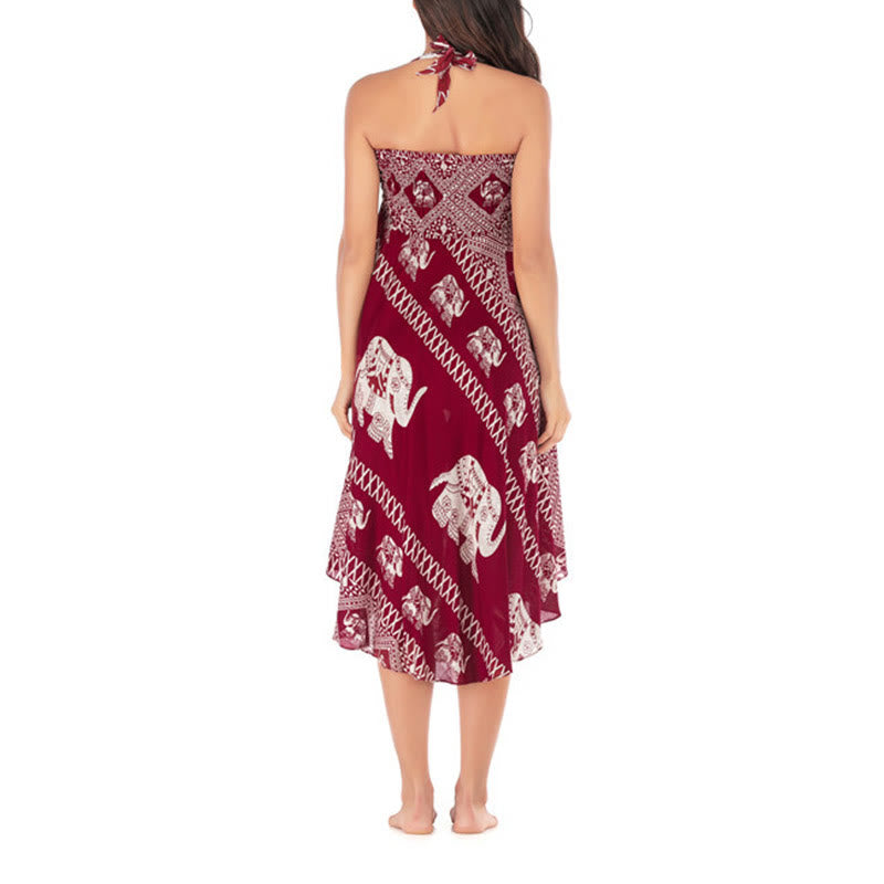 Two Style Wear Bohemian Summer Elephant Lines Lace-up Skirt Dress - Image 20