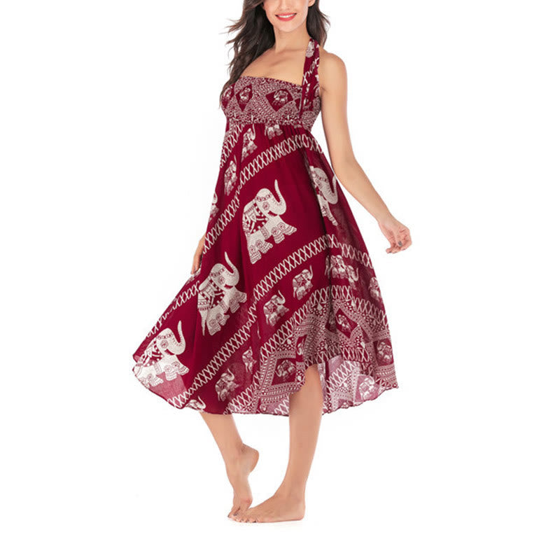 Two Style Wear Bohemian Summer Elephant Lines Lace-up Skirt Dress - Image 19