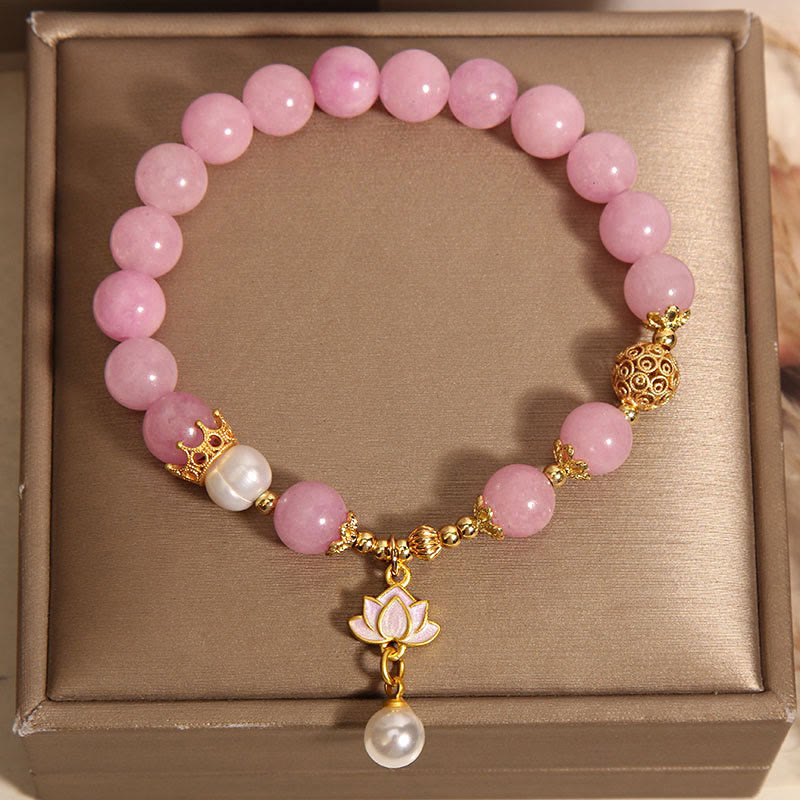 Pink Quartzite Pearl Lotus Charm Harmony Bracelet - Image 3