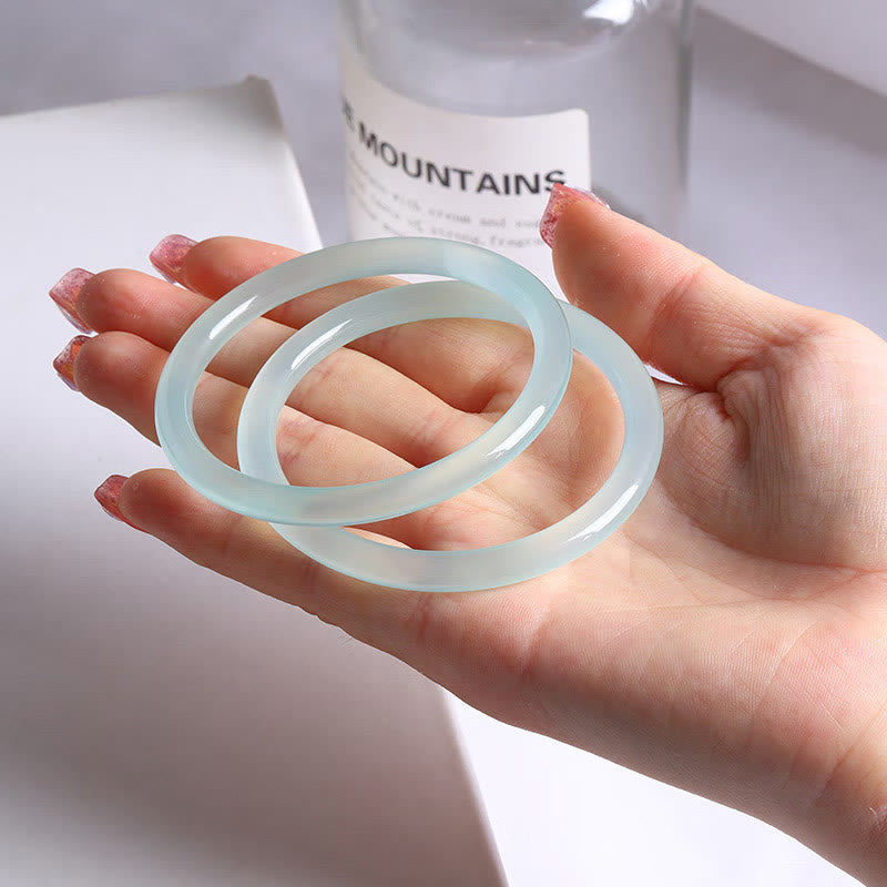 Blue Chalcedony Emotional Balance Energy Bracelet Bangle - Image 3