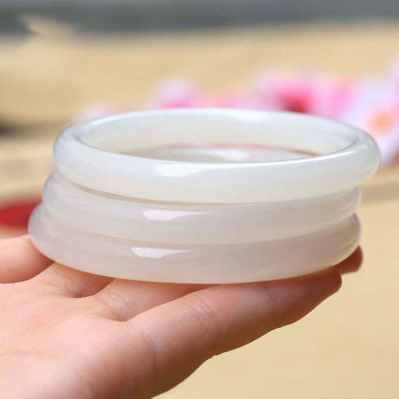 Natural White Green Jade Luck Prosperity Bracelet Bangle - Image 7