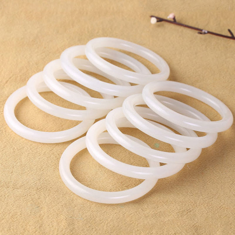 Natural White Green Jade Luck Prosperity Bracelet Bangle - Image 8