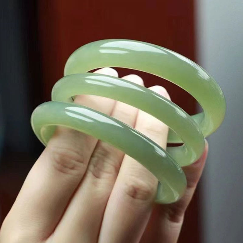 Natural White Green Jade Luck Prosperity Bracelet Bangle - Image 11