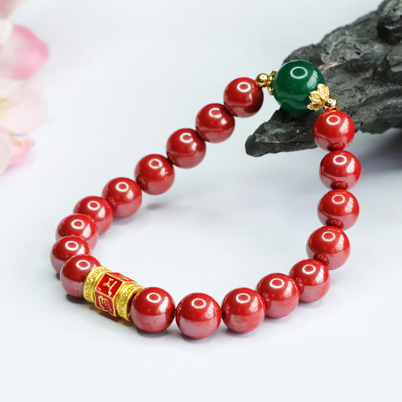 Natural Cinnabar Green Agate Om Mani Padme Hum Pattern Blessing Bracelet - Image 4