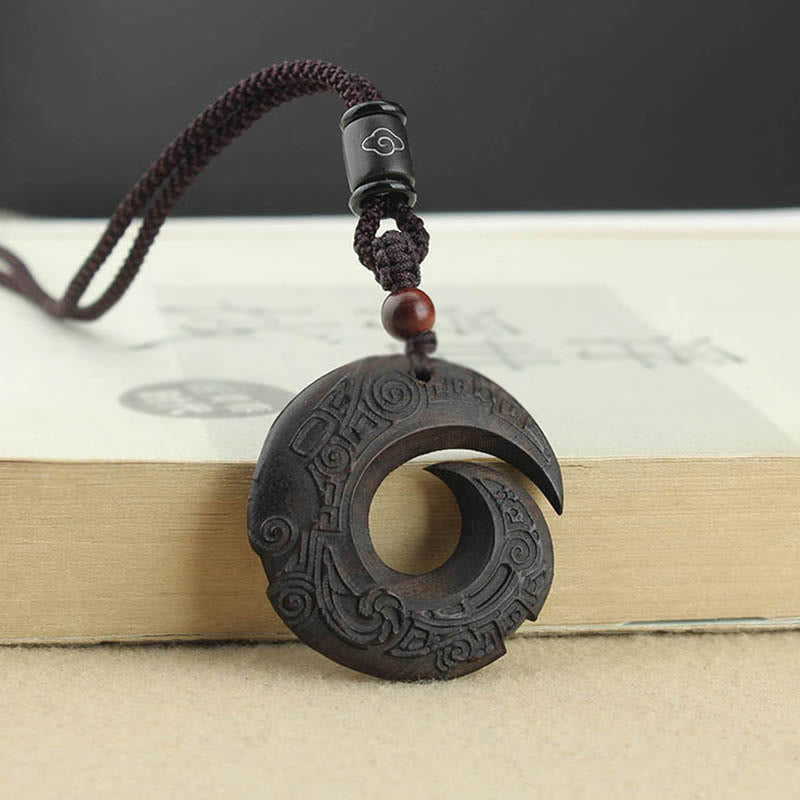 Ebony Wood Sandalwood One's Luck Improves Design Pattern Peace Necklace Pendant