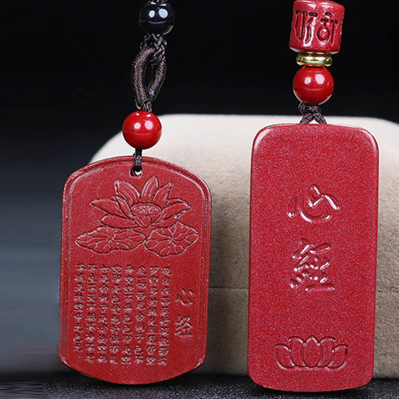 Cinnabar Lotus Heart Sutra Engraved Blessing Rope Necklace Pendant - Image 18