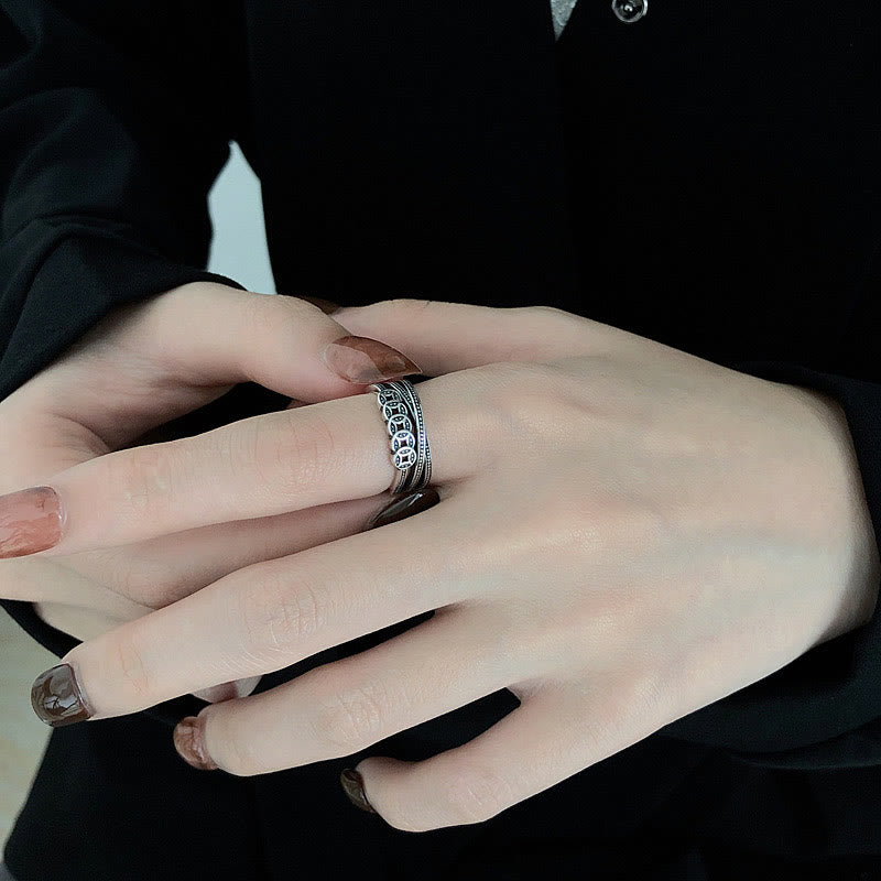 925 Sterling Silver Copper Coins Wealth Blessing Adjustable Ring - Image 5